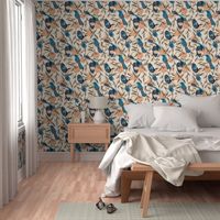 Bird Song- Mockingbird and Oranges- Linen Seashell- Large Scale