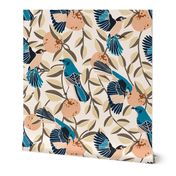 Bird Song- Mockingbird and Oranges- Linen Seashell- Large Scale