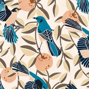 Bird Song- Mockingbird and Oranges- Linen Seashell- Large Scale