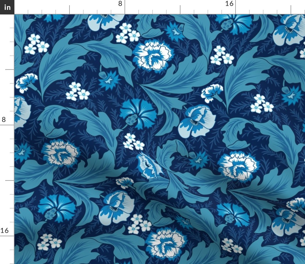 Victorian Melody- Garden Florals- Cool Blue Navy- Regular Scale