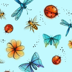 Captivating insects - blue background & Large scale