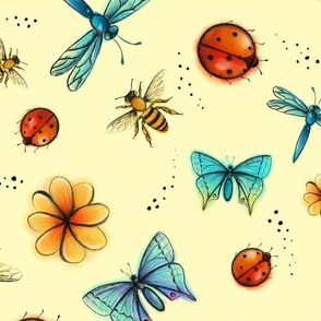 Captivating insects - yellow background & large scale