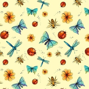Captivating insects - yellow background & medium scale