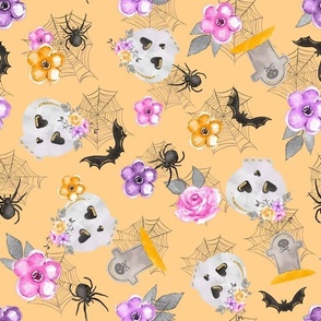 Large Scale Skeletons Spiders Bats Day of the Dead Sugar Skulls Pastel Flowers