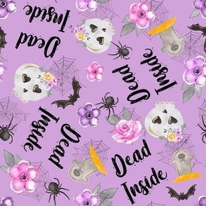 Medium Scale Dead Inside Skeletons Spiders Bats Day of the Dead Sugar Skulls Pastel Pink and Purple Flowers