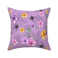Large Scale Pastel Halloween Spiders Webs Day of the Dead Pink and Purple Flowers