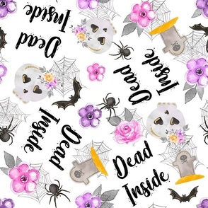Large Scale Dead Inside Skeletons Spiders Bats Day of the Dead Sugar Skulls Pastel Pink and Purple Flowers