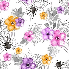 Large Scale Pastel Halloween Spiders Webs Day of the Dead Pink and Purple Flowers