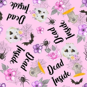 Large Scale Dead Inside Skeletons Spiders Bats Day of the Dead Sugar Skulls Pastel Pink and Purple Flowers