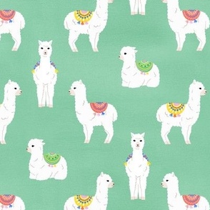 Polka Dot Alpacas on Pasture Green - Small