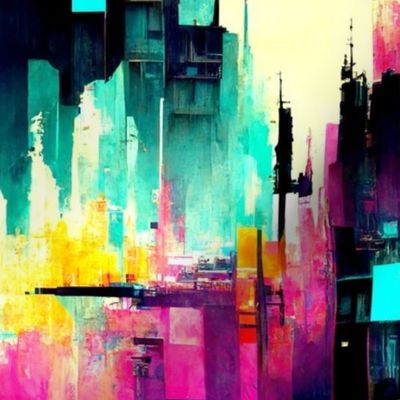 Abstract Cyberpunk Cityscape Mirrored