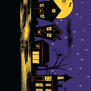 Spooky Halloween Street - Border Print -Purple