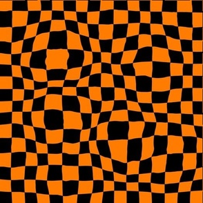 warped black orange halloween checker pattern