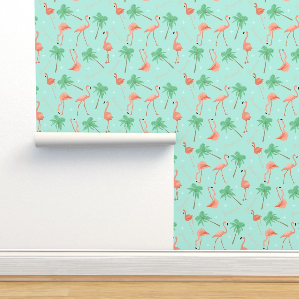 Flamingos and Palm Trees Wallpaper | Spoonflower