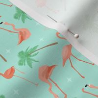 Flamingos and Palm Trees