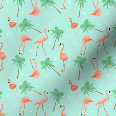 Flamingos and Palm Trees