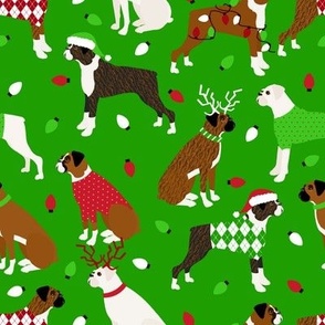 Boxer Dog Christmas Green