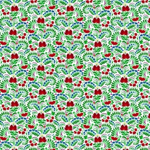 Floral Fairytail - Beauty Forest Flower - Bloom Fantasy Wildflower - Folk Ukrainian Ornament Obereg - Petrykivka - Green Fern Leaves Red Guelder Rose - Colorful Petal Mood on White - 2 Smaller