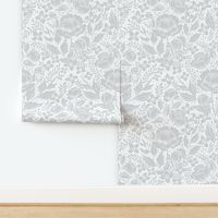 Peonies -neutral botanical Art Nouveau large scale wallpaper white and gray