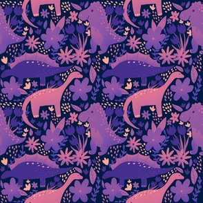 Dinos and Flowers in Purple