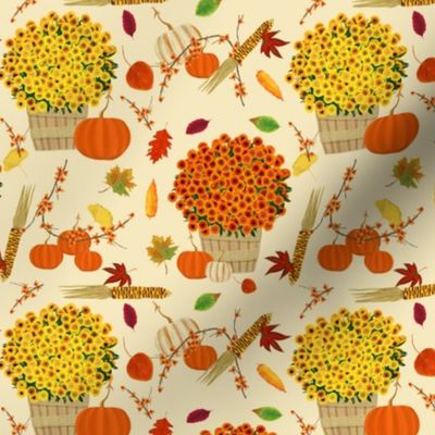 Fall Mums, Pumpkins, and Indian Corn