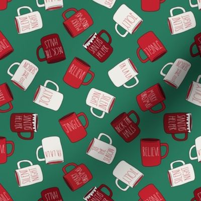 SMALL farmhouse mugs fabric - christmas mugs fabric 