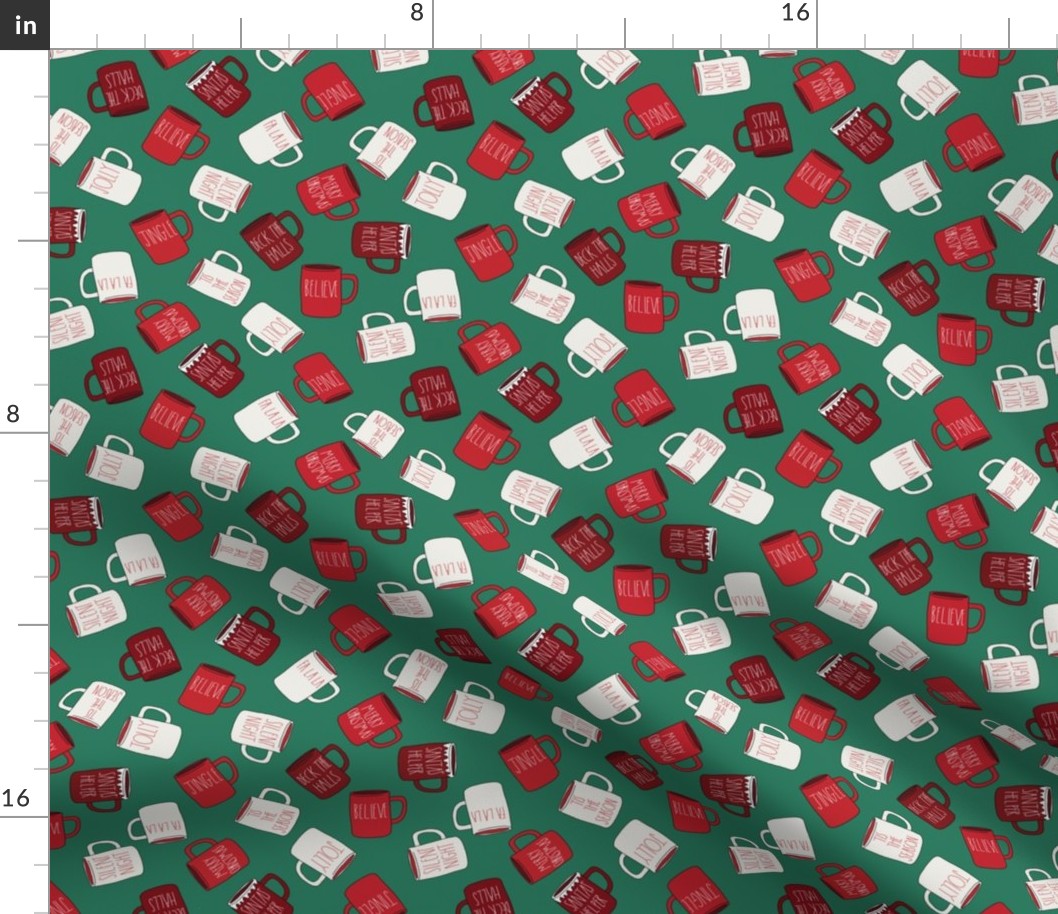 SMALL farmhouse mugs fabric - christmas mugs fabric 