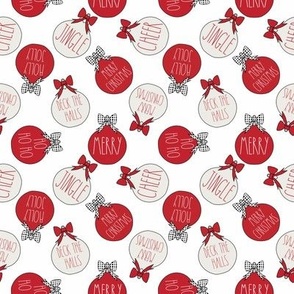 MEDIUM farmhouse ornaments fabric - cute minimal red and white christmas ornaments