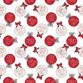 SMALL farmhouse ornaments fabric - cute minimal red and white christmas ornaments