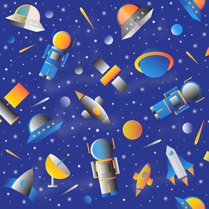 Space Travel - Blue - Galaxies - Planets - Rockets - Spaceship - Astronaut - Intergalactic - Kids - Outer Space