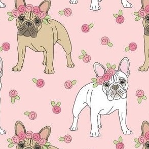 large French bulldogs with roses