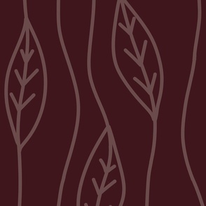 leaf stripes on burgundy - large scale