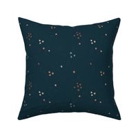 Starry winter night christmas constellation sparkles and stars Scandinavian nursery coral moody blue on navy blue