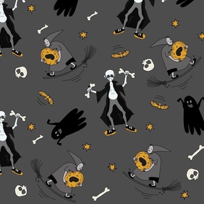 Witch, vampire and ghost. Funny halloween pattern.