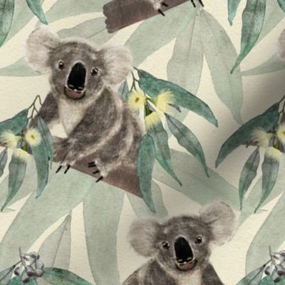 Australian Koala & Gum Leaves Watercolour Yellow