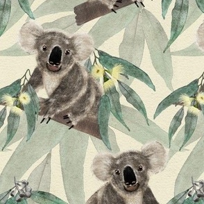Australian Koala & Gum Leaves Watercolour Yellow