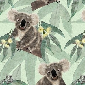 Australian Koala & Gum Leaves Mint Watercolour Green