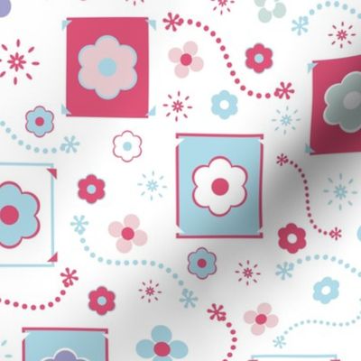 Sweet Spring - Fuchsia and Light Blue - Floral Flowers Cotton Candy Daisies Pink Kids