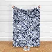 Cozy Granny Squares Diagonal- Dark Cobalt Blue- Navy Blue- Bohemian Summer- Winter- White- Vintage Lace- Boho Crochet- Gender Neutral Nursery Wallpaper- Large