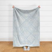 Cozy Granny Squares Diagonal- Sky Blue- Soft Pastel Blue- Bohemian Winter- Summer- White- Vintage Lace- Boho Crochet- Gender Neutral Nursery Wallpaper- Extra Large