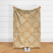 Cozy Granny Squares Diagonal- Mustard Yellow- Ochre- Earth Tone- Bohemian Fall- Summer- White- Vintage Lace- Boho Crochet- Gender Neutral Nursery Wallpaper- Extra Large