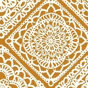 Cozy Granny Squares Diagonal- Mustard Yellow- Ochre- Earth Tone- Bohemian Fall- Summer- White- Vintage Lace- Boho Crochet- Gender Neutral Nursery Wallpaper- Medium