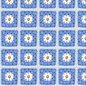 blue and white daisy granny squares