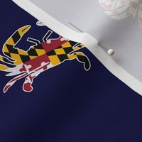 Maryland crabs with flag on Navy Blue
