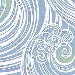 Soothing Waves Large Rotated- Sea- Summer Home Decor- Surf- Ocean Fabric- Beach House Wallpaper- Petal Solids Coordinates- Pastel Comforts- Sky Blue- Honeydew Green- Lilac- Baroque- Rococo- Coastal Grandma