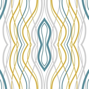 Lacy Lantern Agate #4 - teal, gold, silver on white, medium 