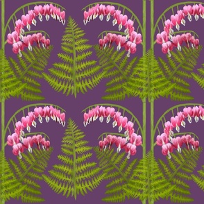 Bleeding Hearts and Ferns - Plum color