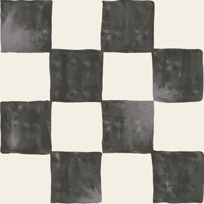 large  watercolor texture block checker in grey black