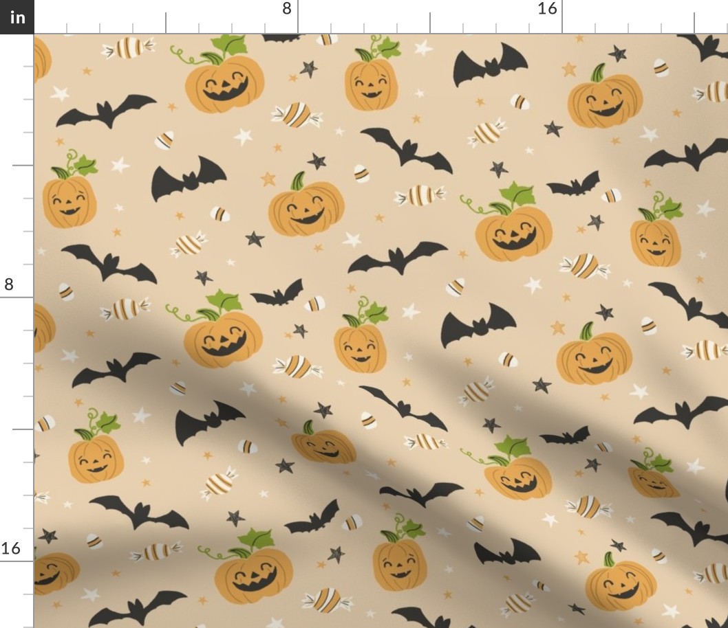 medium scale cute halloween pumpkins bats and candy