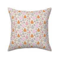 Christmas trees and daisies - seasonal nineties retro holidays design seventies peach orange pink on tan pastel